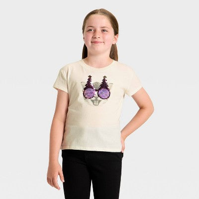 Qız Uşaq Qısa Əslli 'Rəqsi Pişik' Sekvin T-Shirt - Cat & Jack Krem L