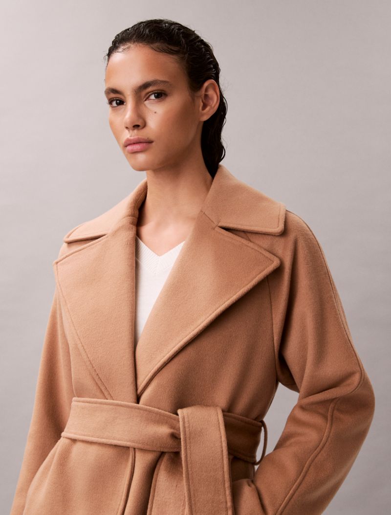 Calvin Klein Yün Qarışımlı Kəmər Bağlamalı Palto