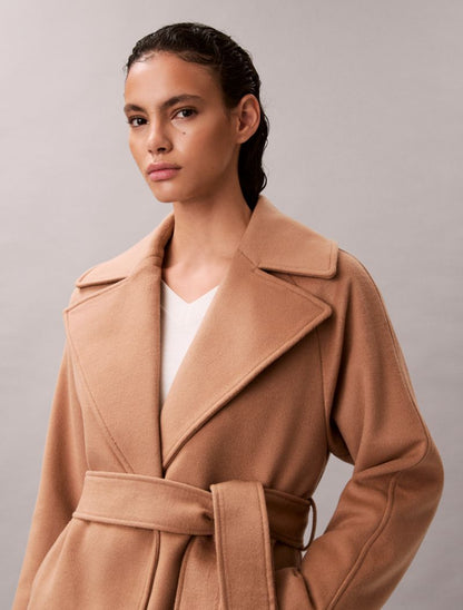 Calvin Klein Yün Qarışımlı Kəmər Bağlamalı Palto