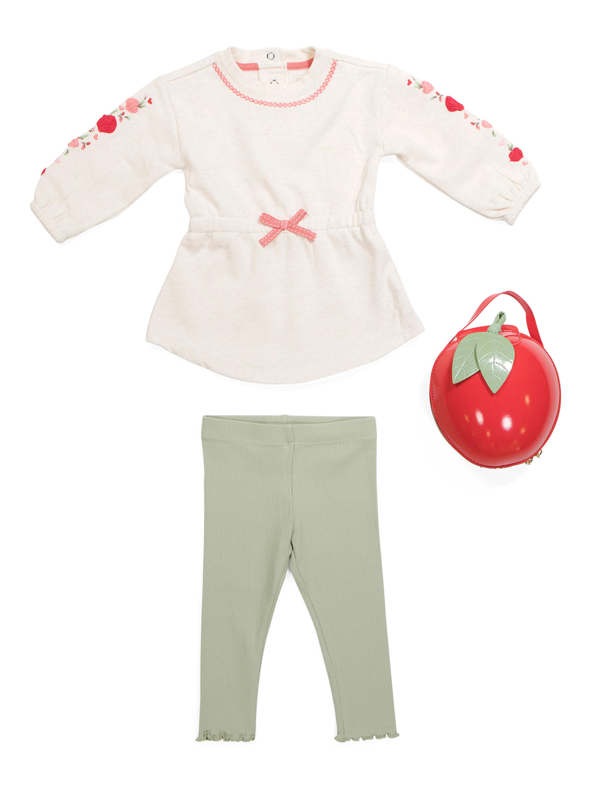 Uşaq Qız 2 Parça Apple Tunik və Ribli Legging Dəsti Çanta ilə