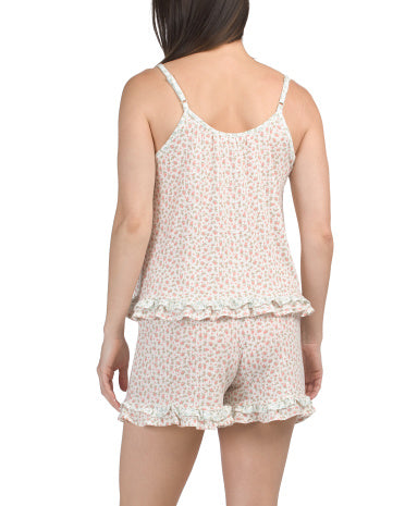 COMO SLEEP 2 Parçalı Çiçəkli Pijama Maykası və Şortlu Dəsti Fırfır Detallı