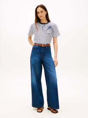 Tommy Hilfiger Mücərrəd Çiçək Nəqşi Zolaq Köynəyi, Optik Ağ