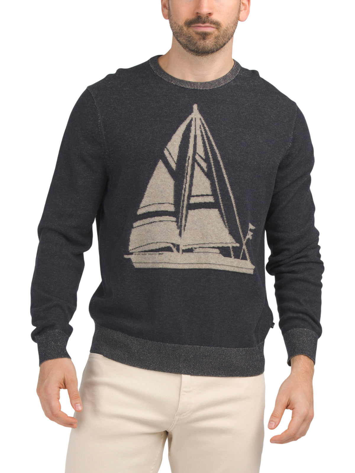 NAUTICA Performance Sweater With Striped Ribbed Trim