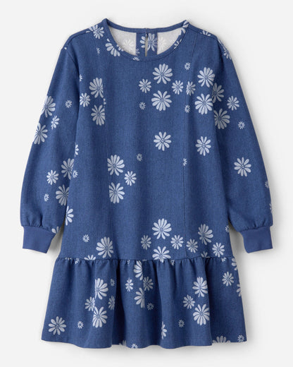 OshKosh B'gosh Qız Çiçək Naxışlı Uzun Kollu Geyim - Mavi YoxYox