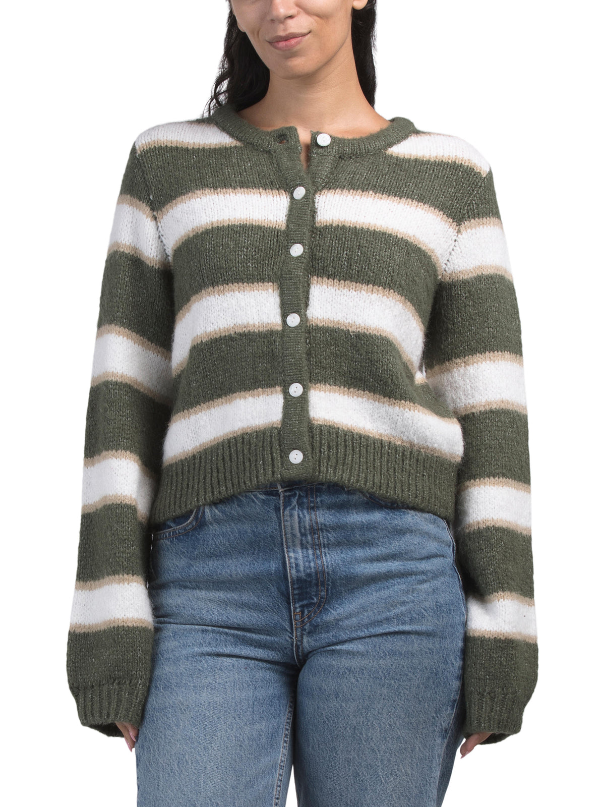 SINCERELY JULES Çizgili Crew Neck Düyməli Kardigan