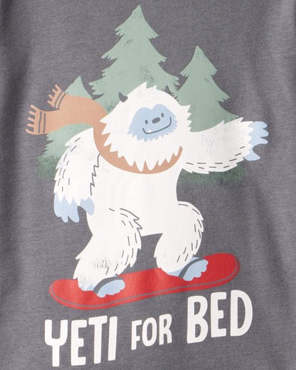 Carter's Uşaq Oğlan Yeti Baskılı 100% Pamuk Uzun Kollu Yapışan Oturuş 4 Parçalı Pijama - Boz/Yaşıl