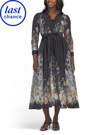 NANCY YANG Uzun Qollu Çiçəkli Düymə Detallı Maxi Geyim