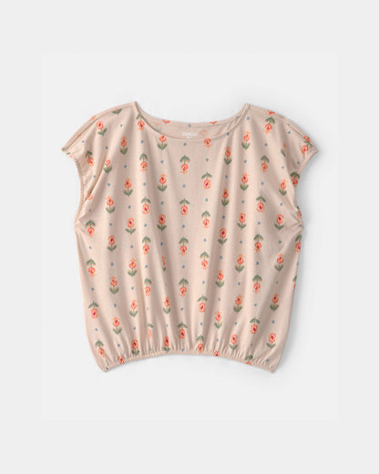 OshKosh B'gosh Qız Çiçək Desenlı Qısa Kollu Bluzka - Tan