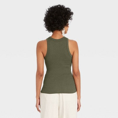 A New Day Qadın Dar Oturan Nervürlü Kolsuz Tank Top Zeytun 4X