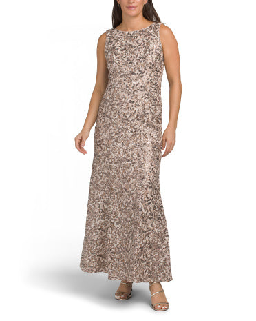 ALEX EVENINGS Petite Kordonlu Maksi Fit And Flare Geyimi Şalı ilə