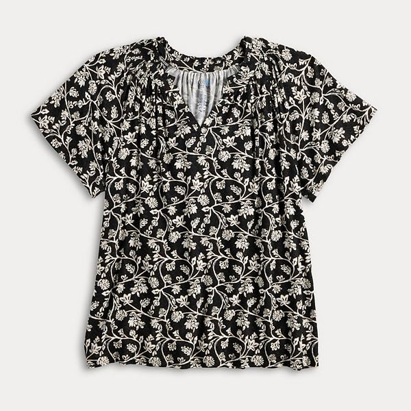 Qadın Croft & Barrow® Büzgülü Raglan Bluzka