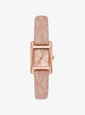 Michael Kors Petite Monroe Qızılgulab Qızılı Tonlu və Loqo Bantlı Saat