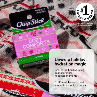 Chapstick Bayram Dodaq Balzamı - Rahat Anlar - Zəncəfil Çöreği/Alma Sidri/Şeker Çubuğu/Isti Şokolad/Yumurta Likörü/Alma Krumlesi - 0.15oz/6 ədəd