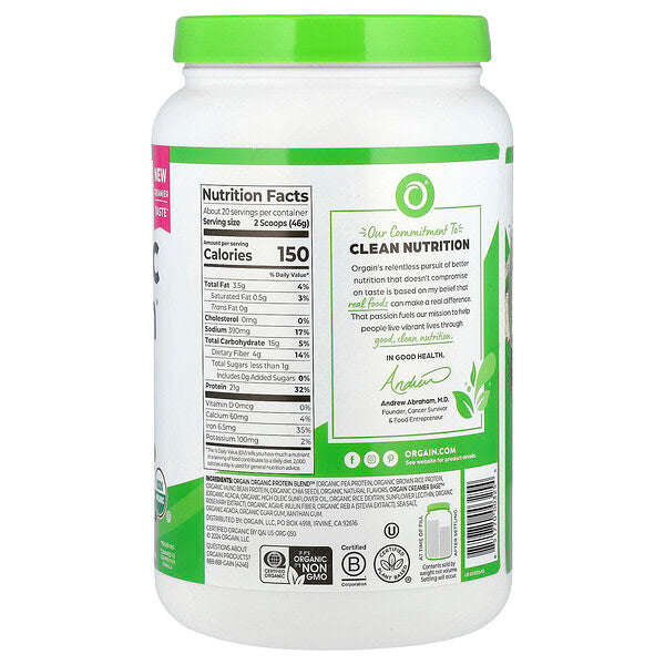 Orgain Organik Protein Tozu Bitki Əsaslı Vanilya Fasulyəsi 2.03 Lb 920 G YoxYox