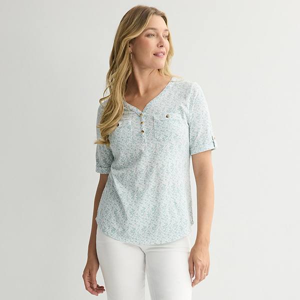 Qadın Croft & Barrow® Dirsək Qolu Utility Henley Köynəyi