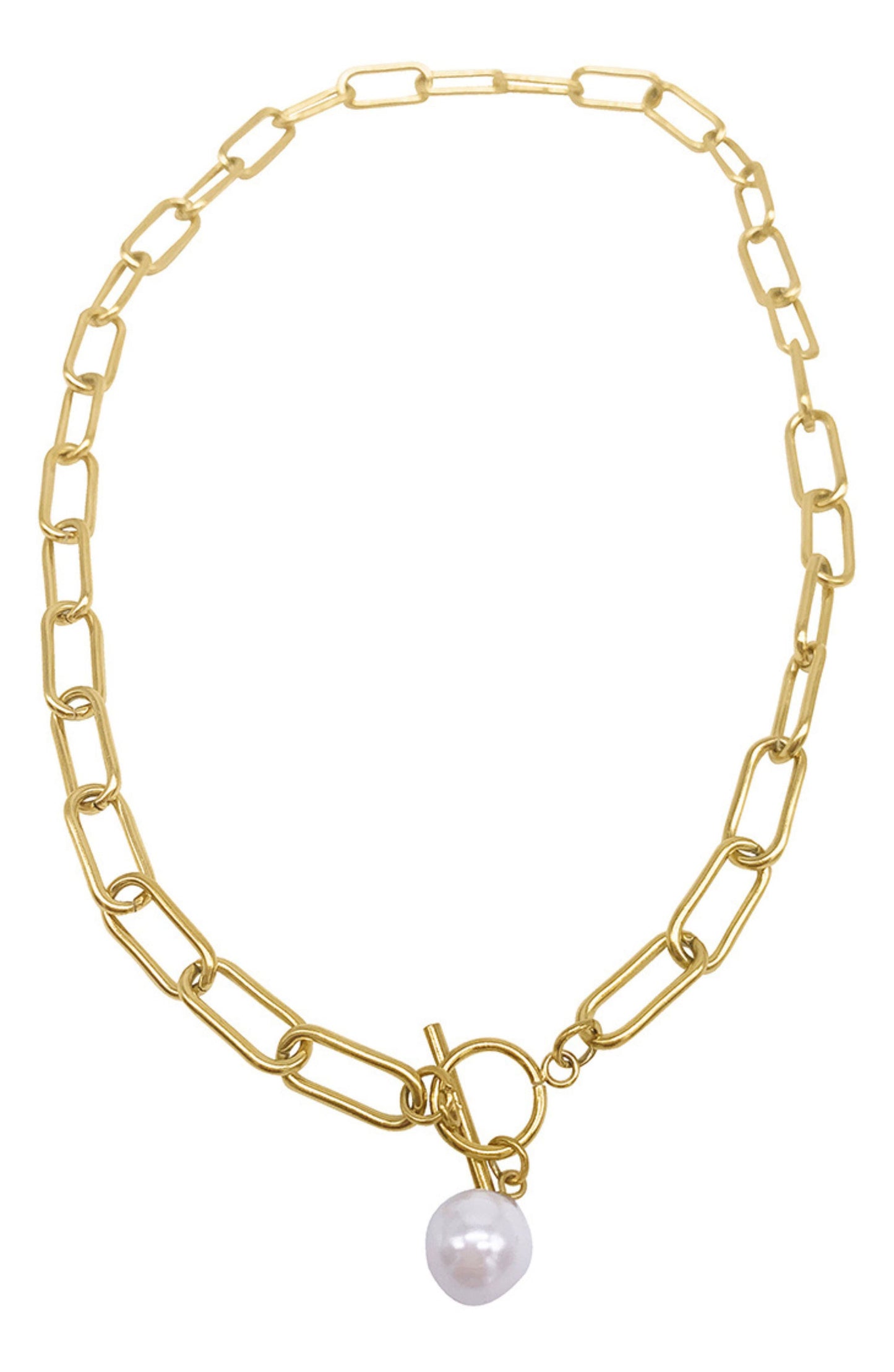 Adornia 18K Qızılı Kaplanmış 7–8mm Tatlı Su İnci Kağız Klips Toggle Qolaç