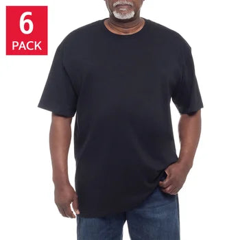 Kirkland Signature Kişi Ağır Qalınlıqlı Crew Tişört, 6-Paket, Qara, X-Large