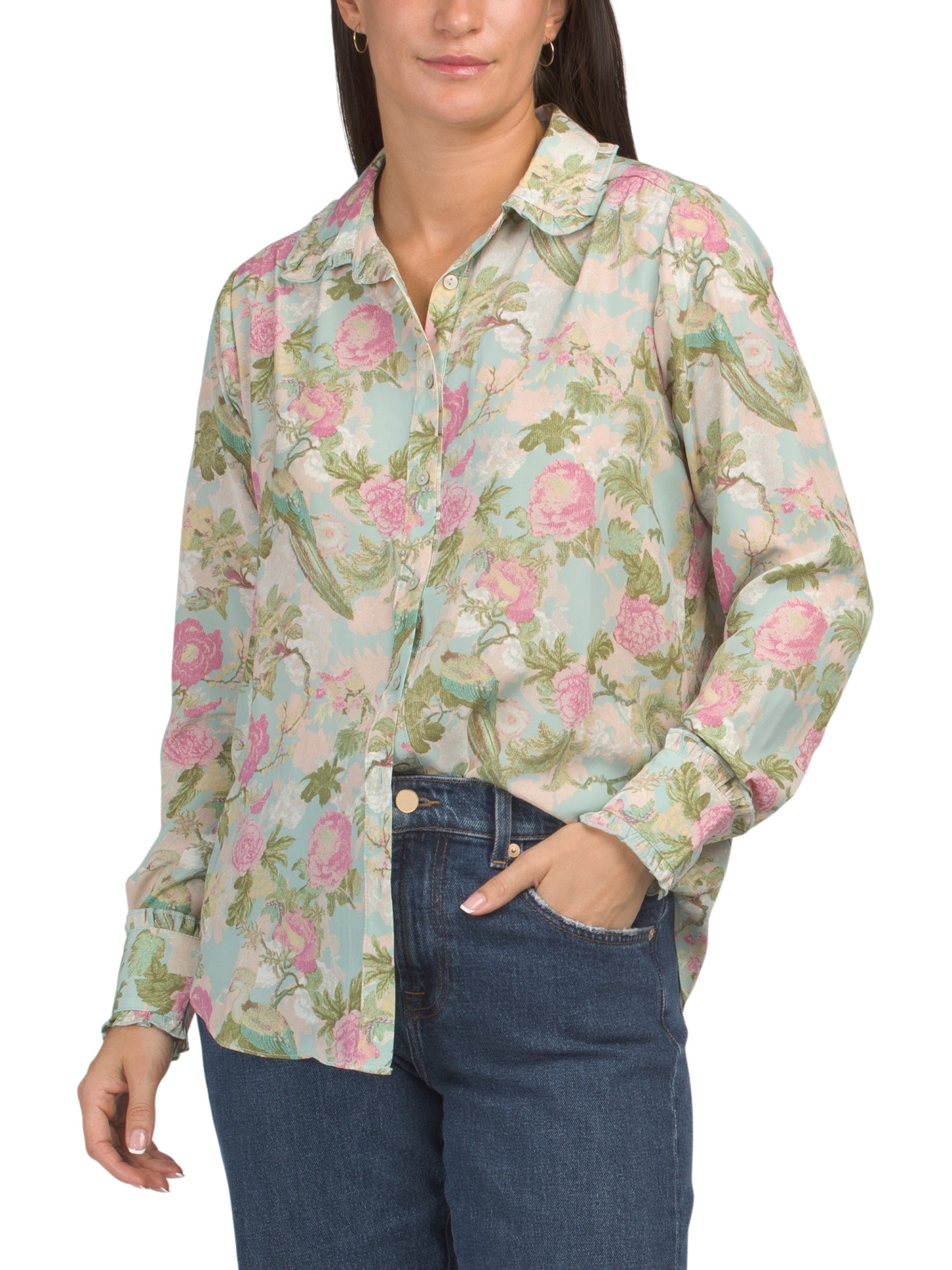 ROSE &amp; OLIVE Peacock Toile Tapestry Qırçılı Düymə Qabağı Köynək