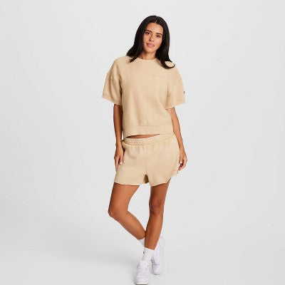 Champion Qadın Vintage Yuyulu Qısa Tərəfli Fleece Köynək - Bej XXL