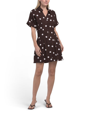 RACHEL ZOE Kətən Qarışığı Pintuck Köynək Mini Geyim