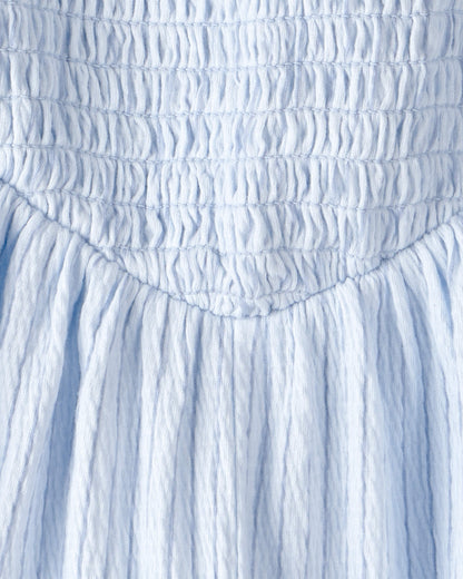 Carter's Qız Çizgili Büzgülü Romper - Mavi