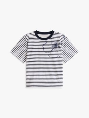 Tommy Hilfiger Mücərrəd Çiçək Nəqşi Zolaq Köynəyi, Optik Ağ
