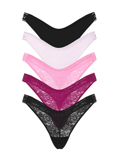 PINK 5-Pack Dantel Logolu Yüksək Bacak Tanga Döş