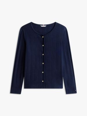 Tommy Hilfiger Pointelle T-Shirt Kardiqan, Tünd Mavi
