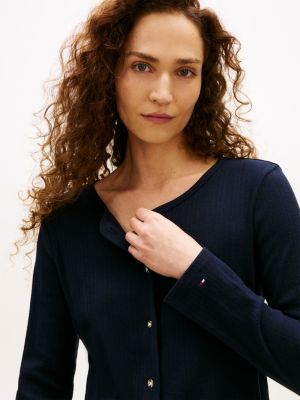 Tommy Hilfiger Pointelle T-Shirt Kardiqan, Tünd Mavi