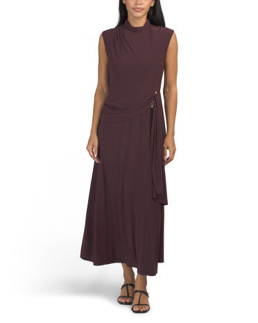 TAYLOR Yan Drapajlı Mock Neck Midi Geyim