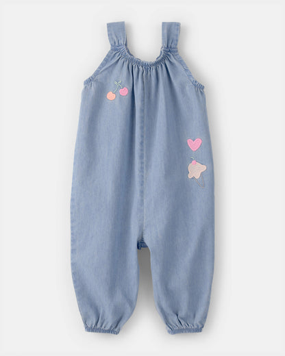Carter's Uşaq Qız Nakışlı Chambray Kolsuz Tulumü - Mavi