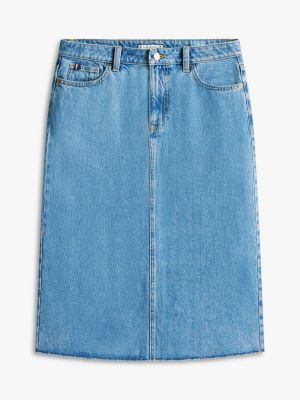 Tommy Hilfiger Xam Kənarı Denim Midi Etek, Orta Yuyulmuş