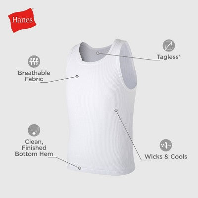 Hanes Oğlan Boz 5li Paket Nervürlü Atlet - Ağ S