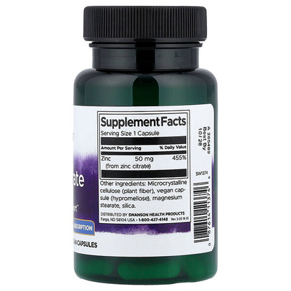 Swanson Vitamins Zinc Sitrat 50 Mg 60 Kapsul