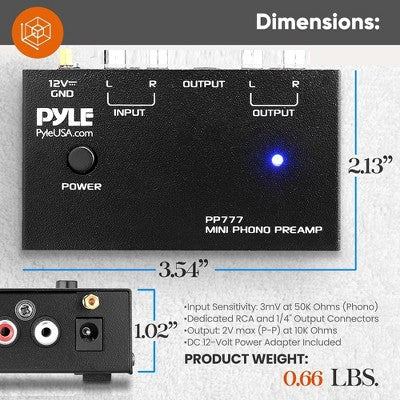 Pyle Phono Turntable Preamp Mini Elektronik Audio Stereo Preamplifier RCA Girişli PP777