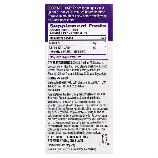 Natrol Kids Melatonin 4+ Yaş Ciyelek 40 Tablet YoxYox