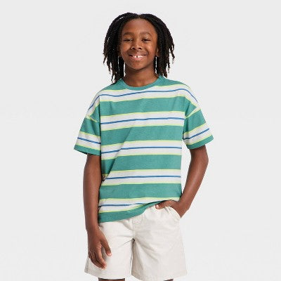 Cat & Jack Oğlan Qısa Kollu Çizgili Oversize T-Shirt Boz/Ağ M