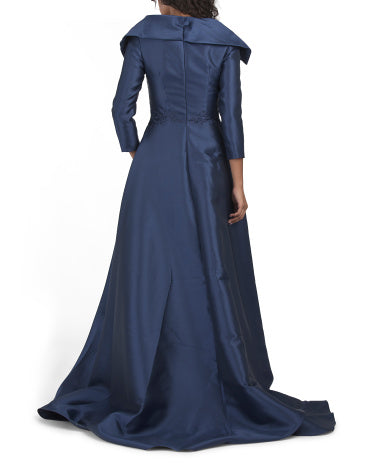 TERANI COUTURE Üç Çeyrek Kollu Mikado İşlemeli Geyim