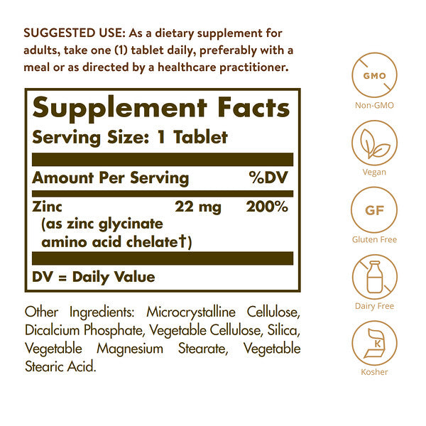 Solgar Chelated Zinc 100 Tablet 22 Mg