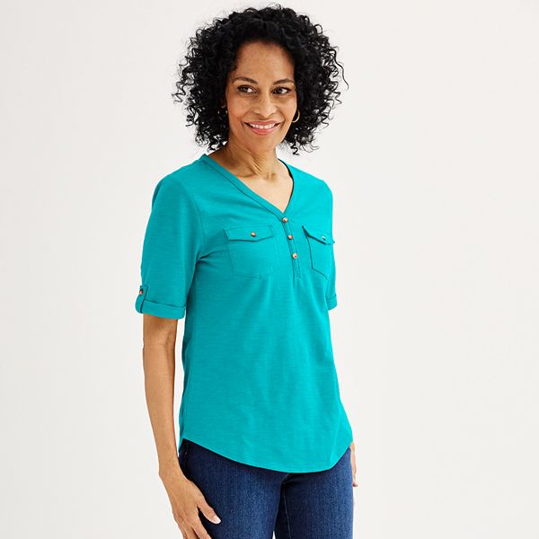 Qadın Croft & Barrow® Dirsək Qolu Utility Henley Köynəyi