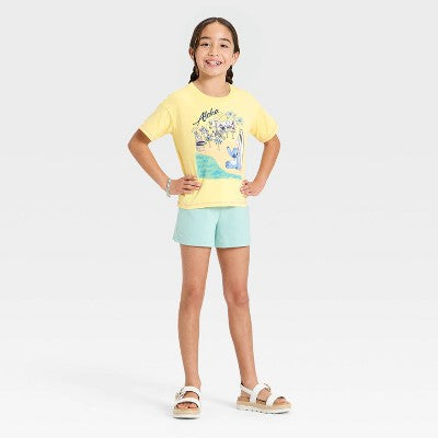 Lilo & Stitch Qız Uşaq Disney Lilo və Stitch "Aloha" Geniş Qısa Əsaslı Qrafik Köynək - Sarı M