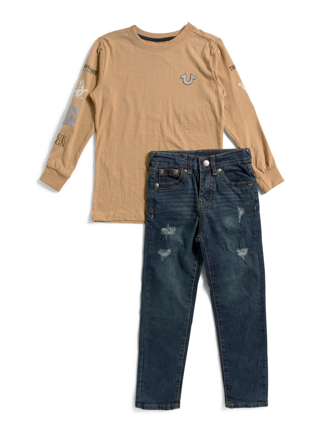 TRUE RELIGION Oğlan 2 Parçalı Uzun Kol Grafik Köynək və Cins Dəsti