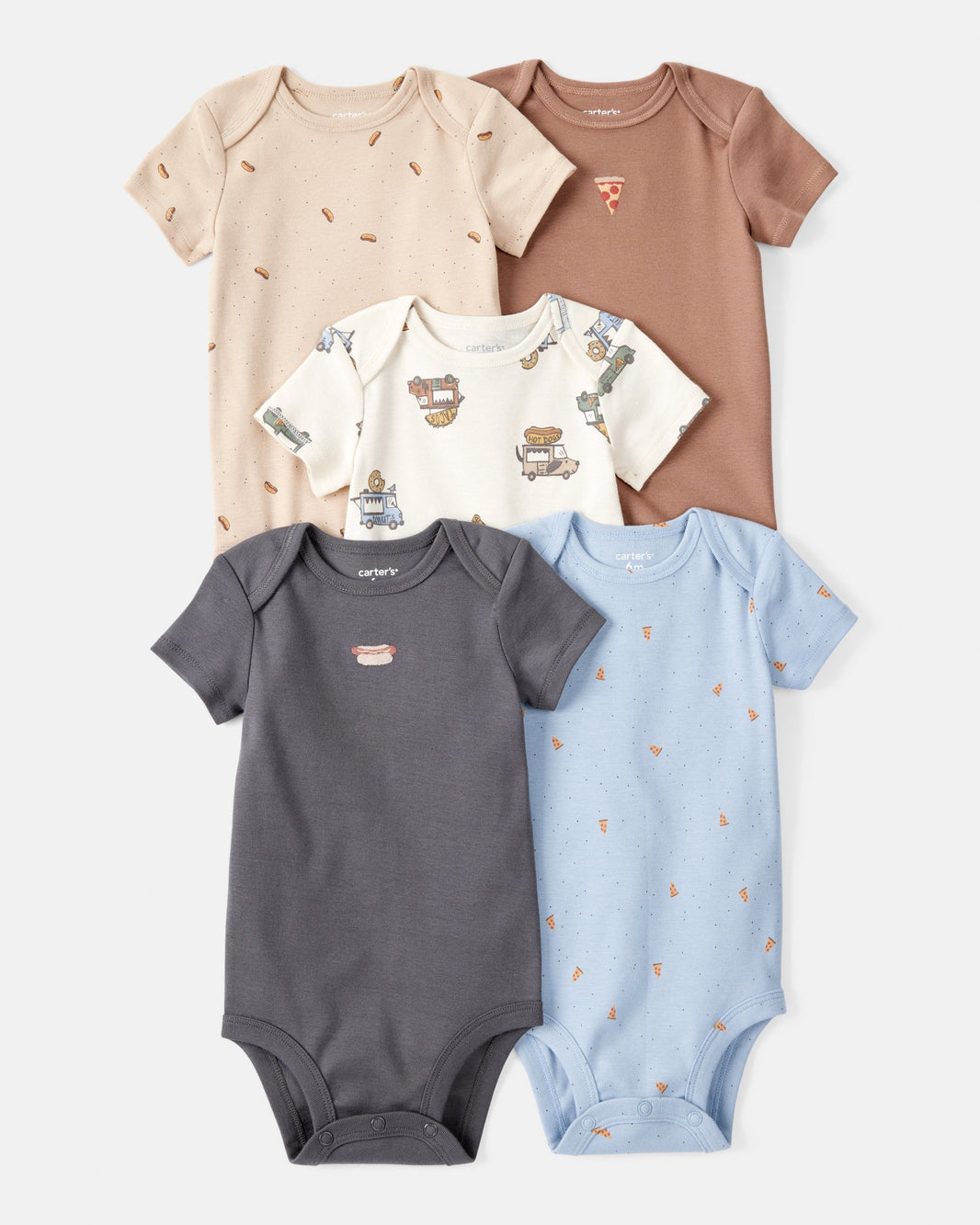 Carter's Uşaq Oğlan 5-Paket Çap Pambıq Bodysuits - Mavi/Qəhvəyi/Yaşıl/Ağ