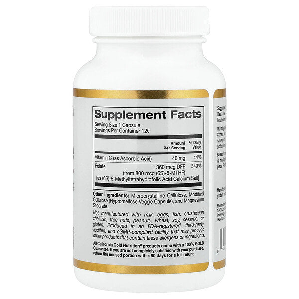 California Gold Nutrition Metil Folat və C Vitamini 120 Veqetarian Kapsul