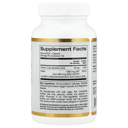 California Gold Nutrition Metil Folat və C Vitamini 120 Veqetarian Kapsul