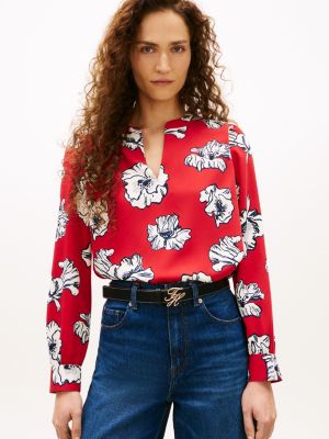 Tommy Hilfiger Çiçəkli Naxış Krep Kazağı, Əsas Qırmızı