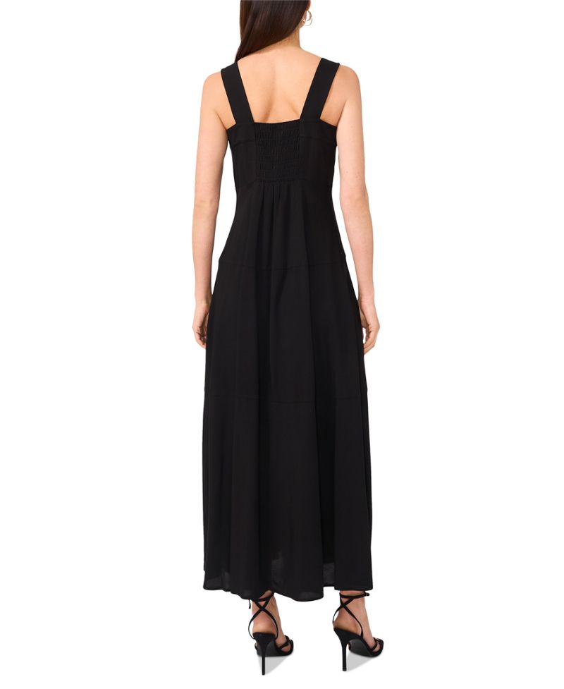 Vince Camuto Qadın Challis Kvadrat Yaxası Smocked-Back Kolsuz Maksi Geyim