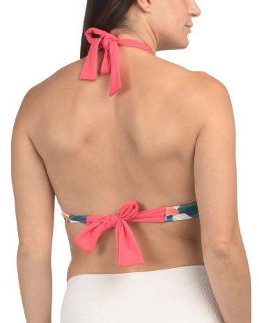 Tropical Blooms Reversible Halter Swim Top Qadın Üzgüçülük Topası