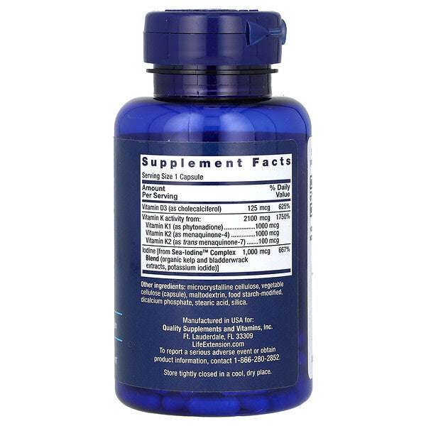 Life Extension D və K Vitaminləri Dəniz Yodu ilə 60 Kapsul YoxYox