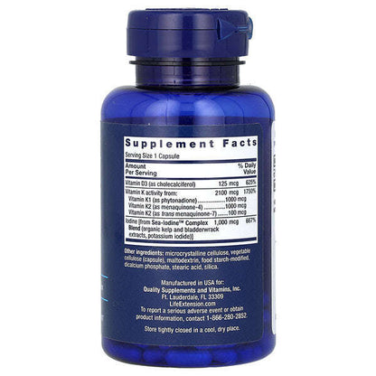 Life Extension D və K Vitaminləri Dəniz Yodu ilə 60 Kapsul YoxYox